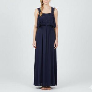 NEW Navy Blue Eyelet Lace Accent Maxi Dress Size S